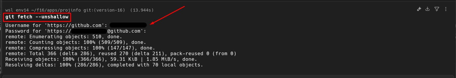 git fetch --unshallow command of git