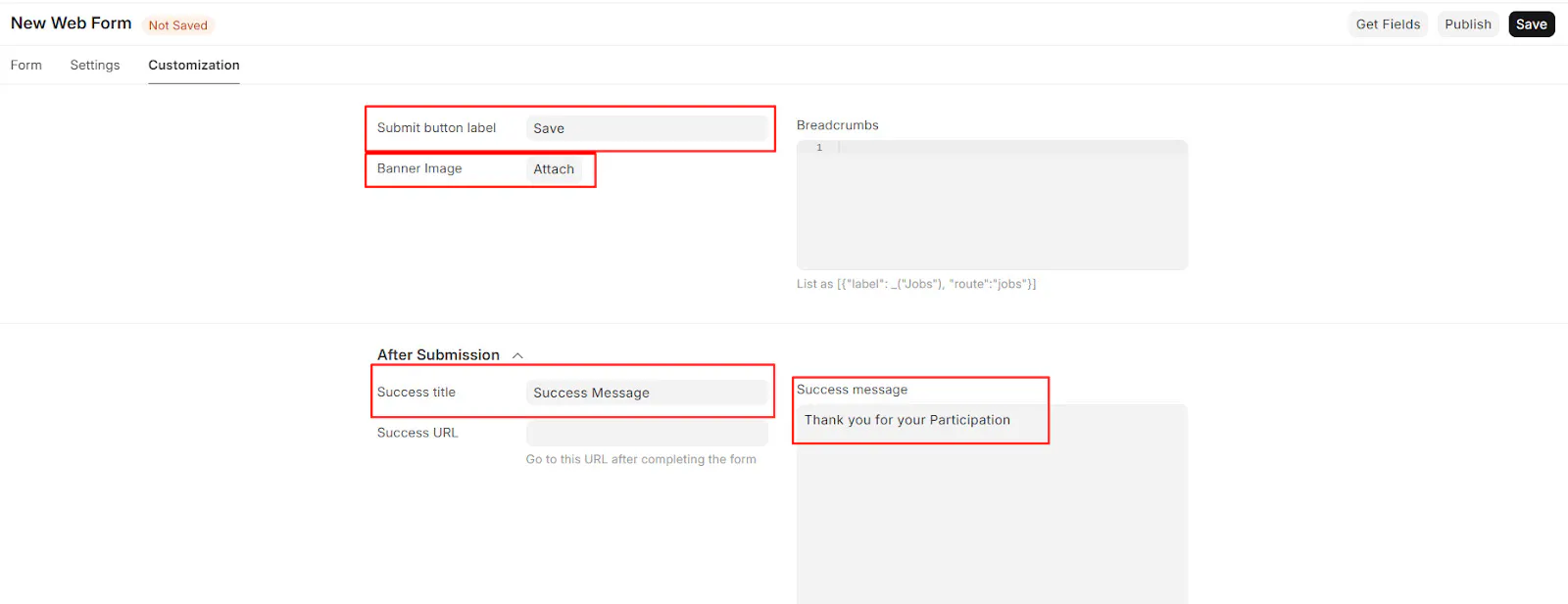 Frappe webform customisation options
