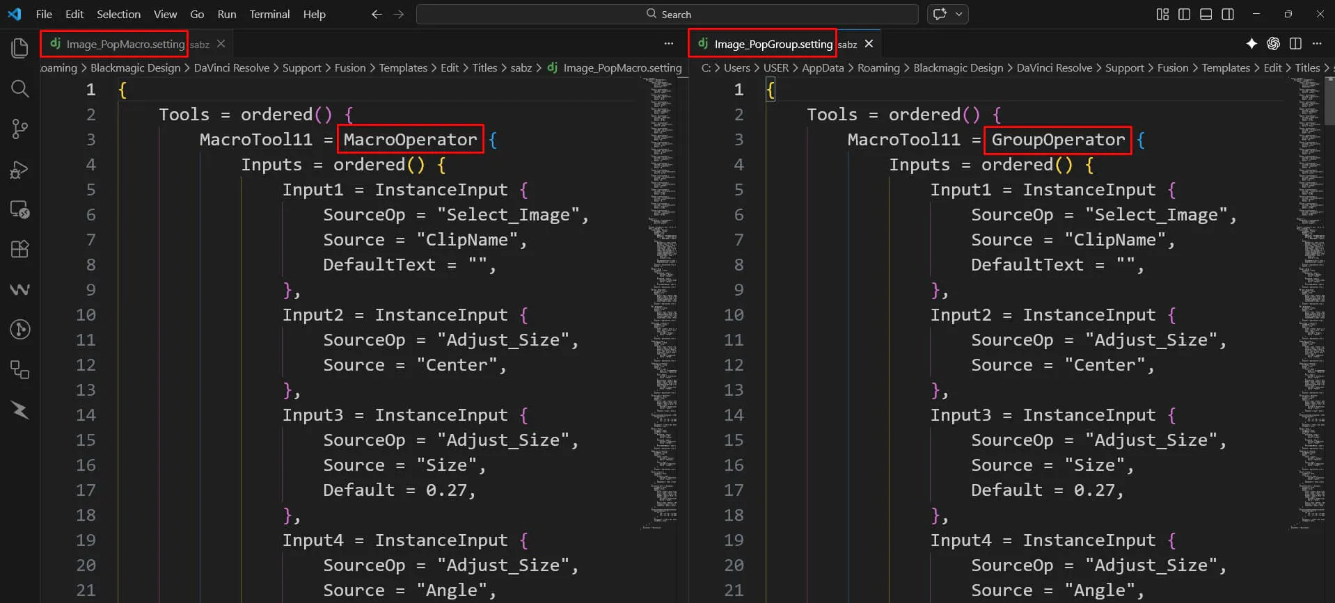 Group Macro & Tool Macro in VScode Screenshot