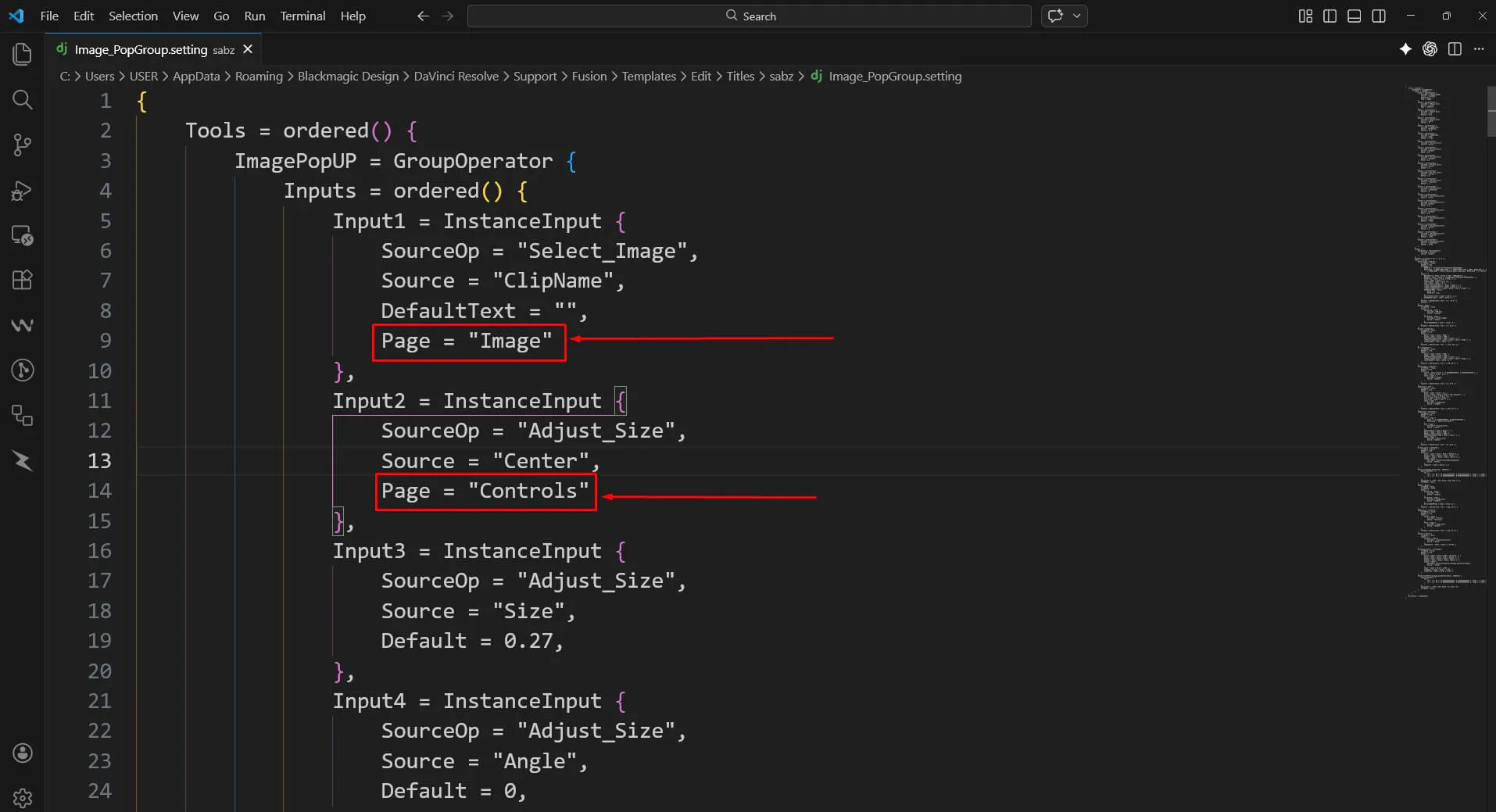 DaVinci Macro Edit Code to add Page or Tab