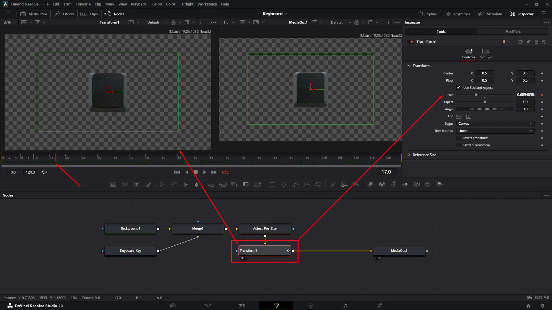 The Size will now have animation from the entire timeline