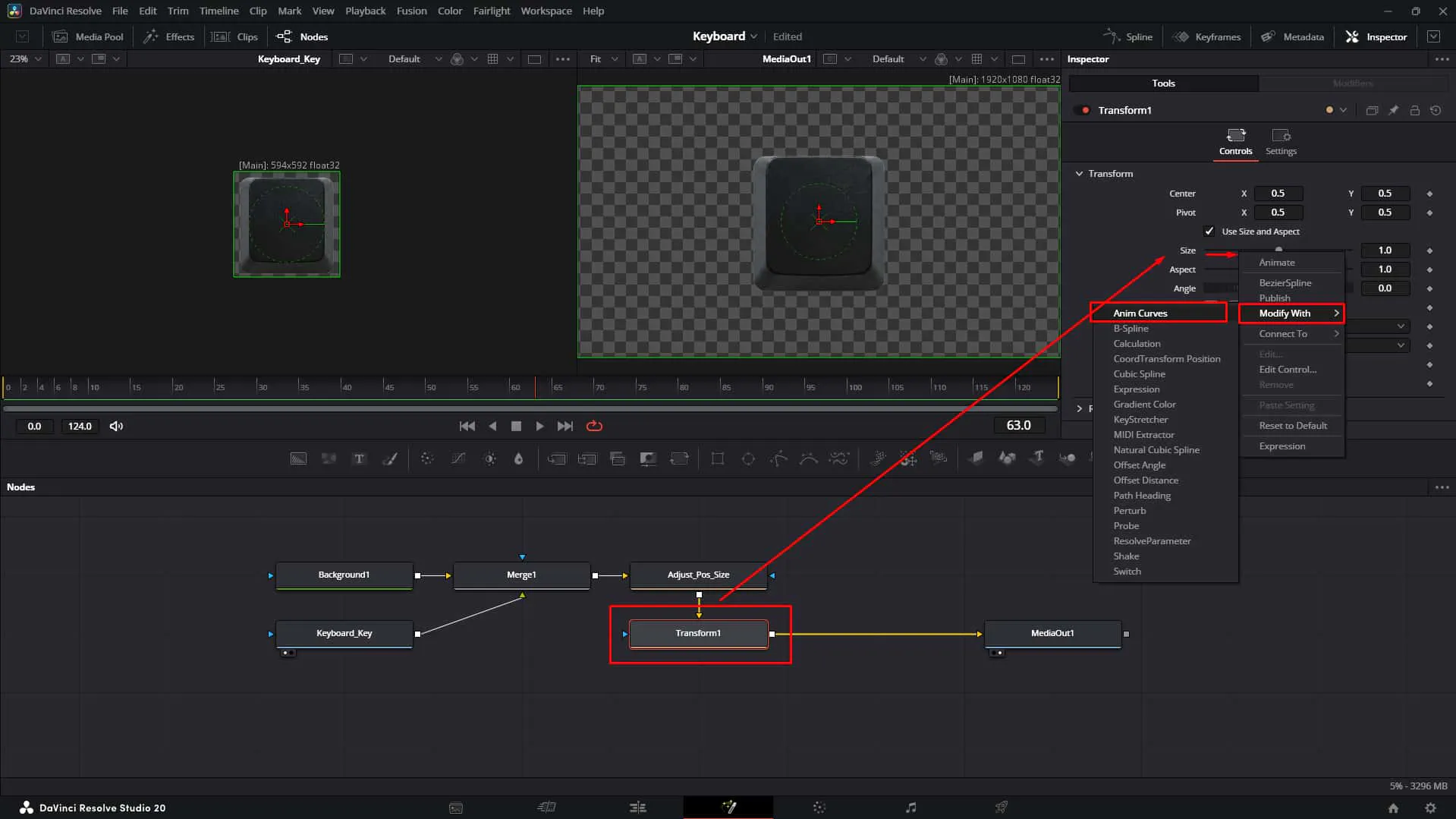 Right Click on the Size Parameter and Select Modify With Anim Curves