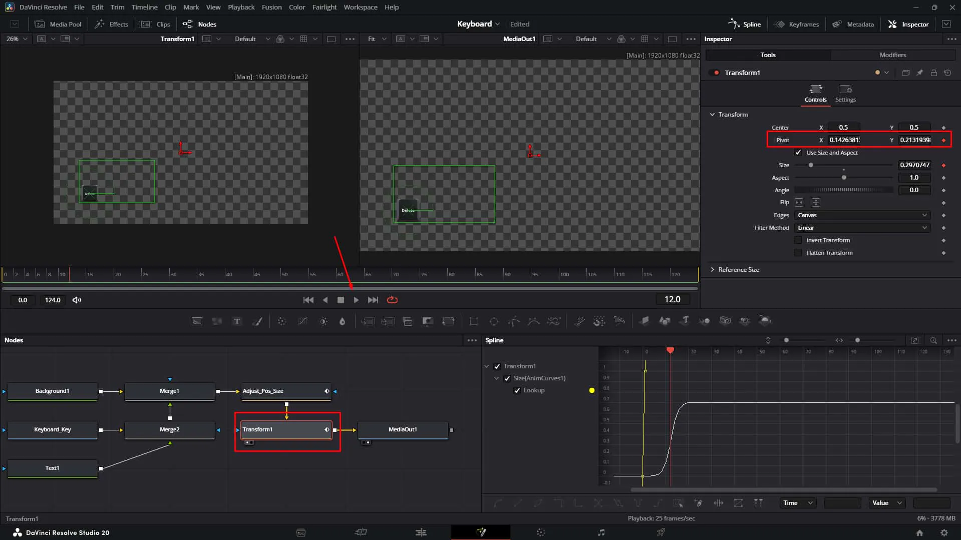 Check the result that the animation is now correctly working since we connect pivot to center key