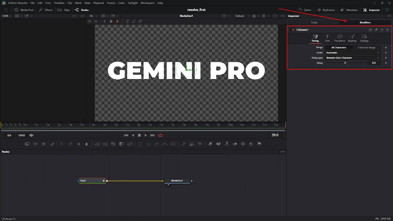 Follower modifier on the inspector panel