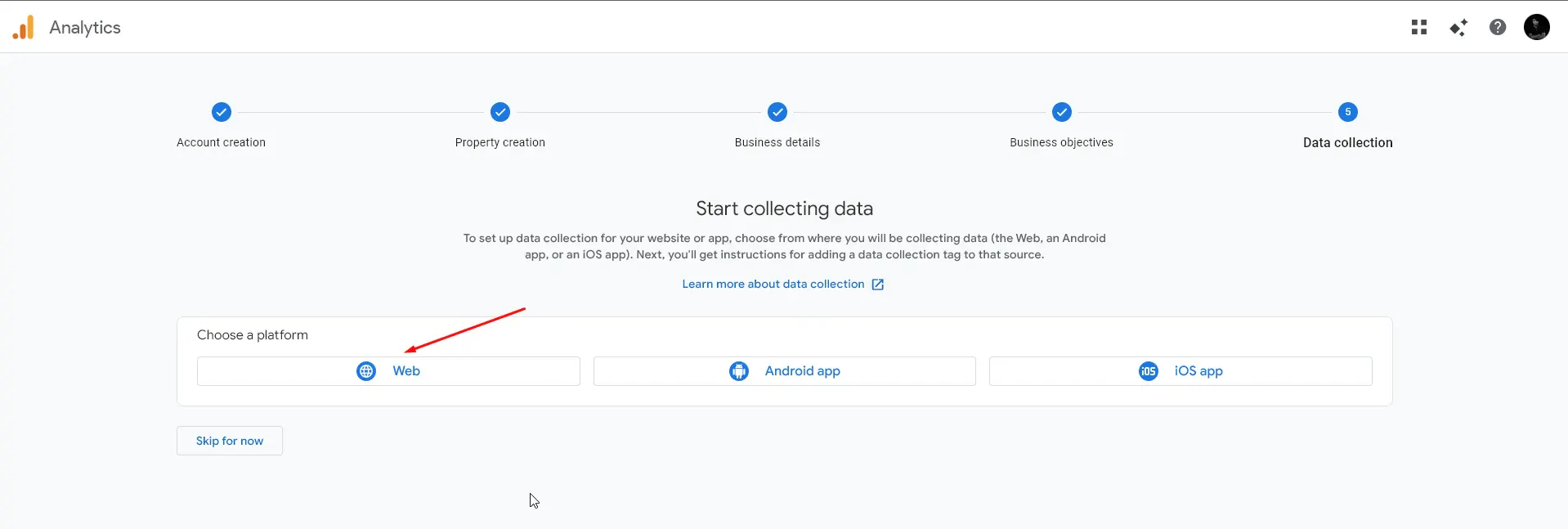 Select Web as platform