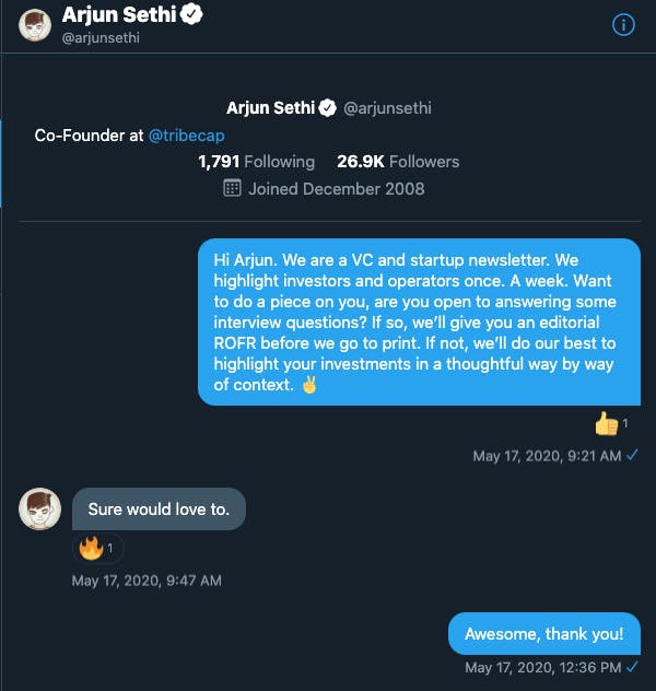 Arjun Sethi Twitter DM