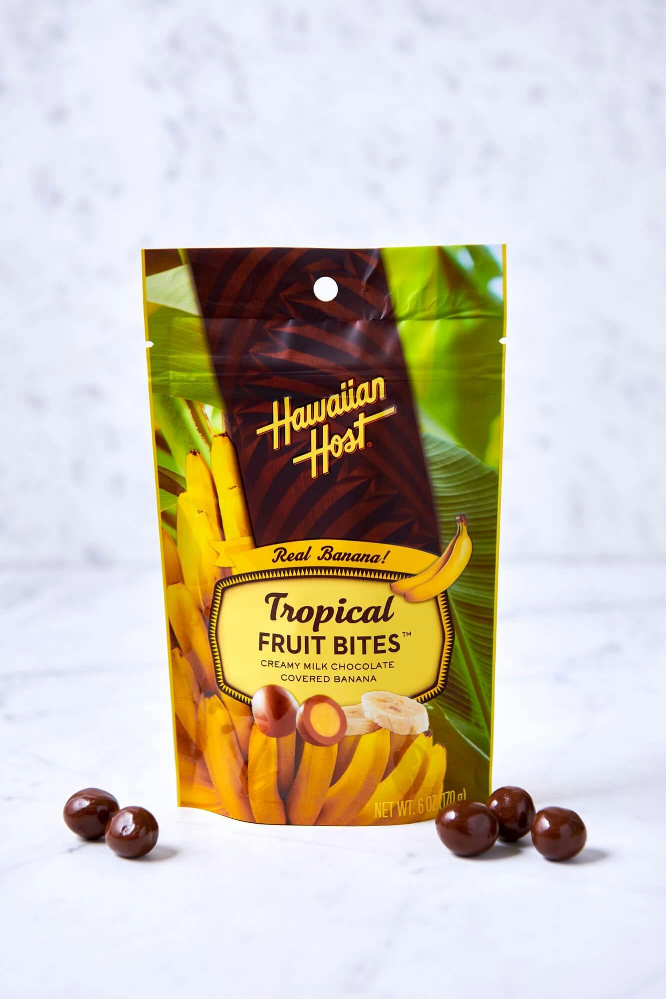 Close shot of a bag of Hawaiian Host Banana Tropical Fruit Bites