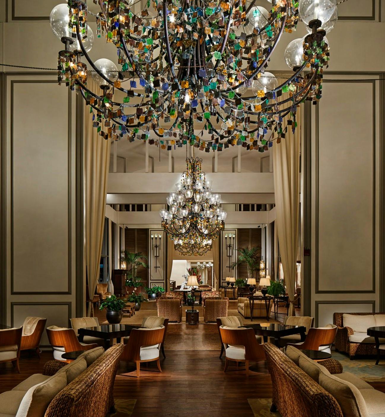 Chandeliers of colored sea glass