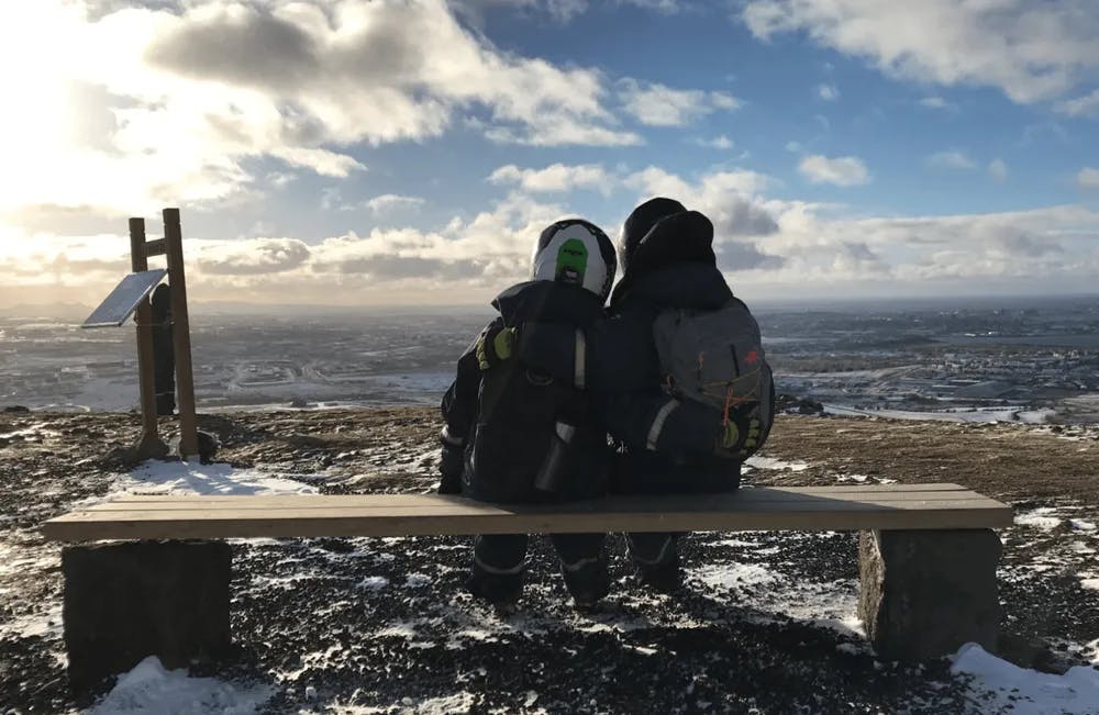 Memorable photo with two children on Wolf Creek Peak Reykjavik