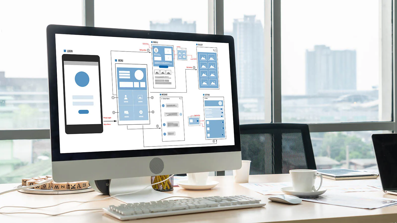 Desktop monitor and tablet showing a customizable website interface design