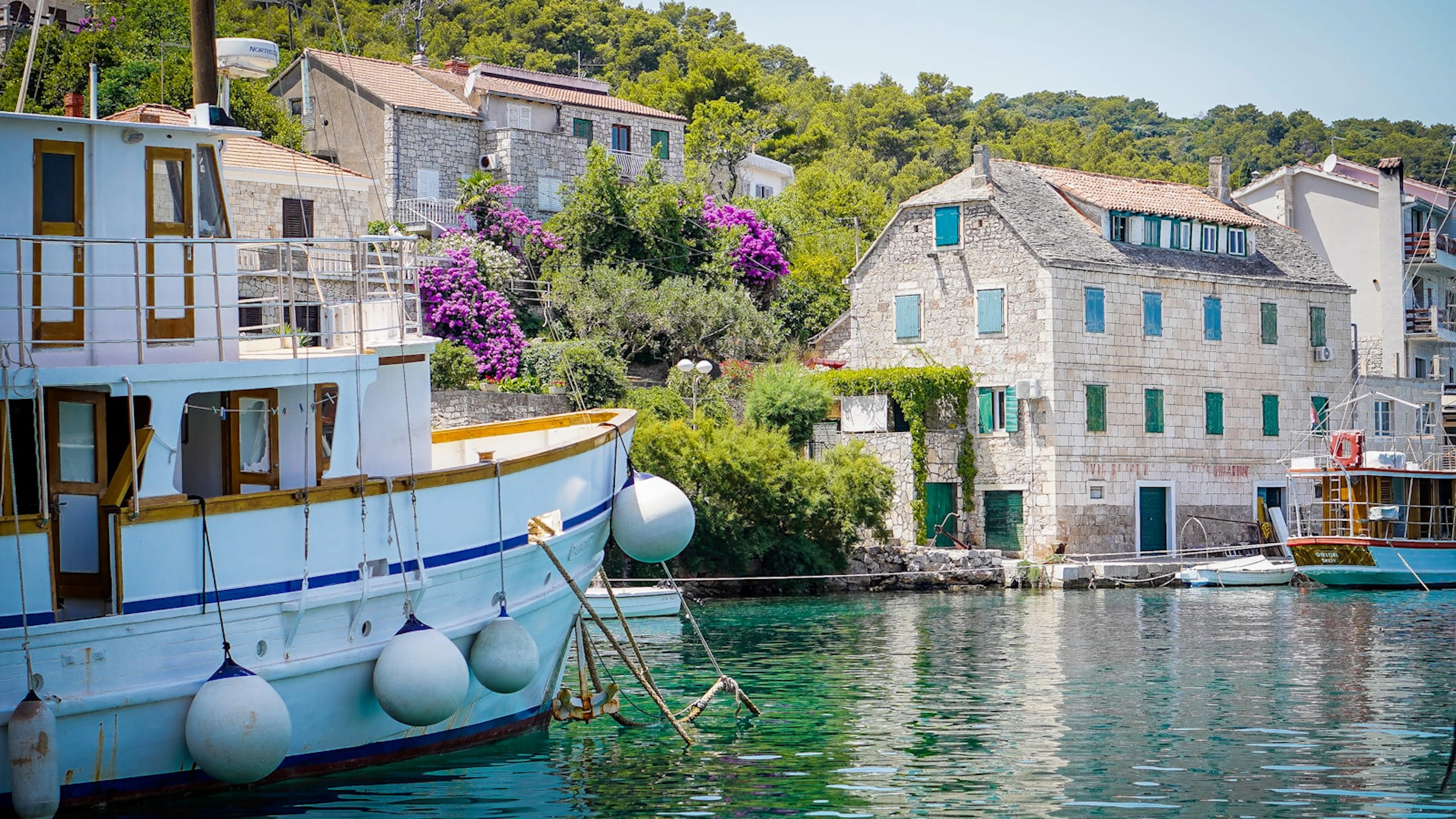 Sailboats moored in a Croatian harbour