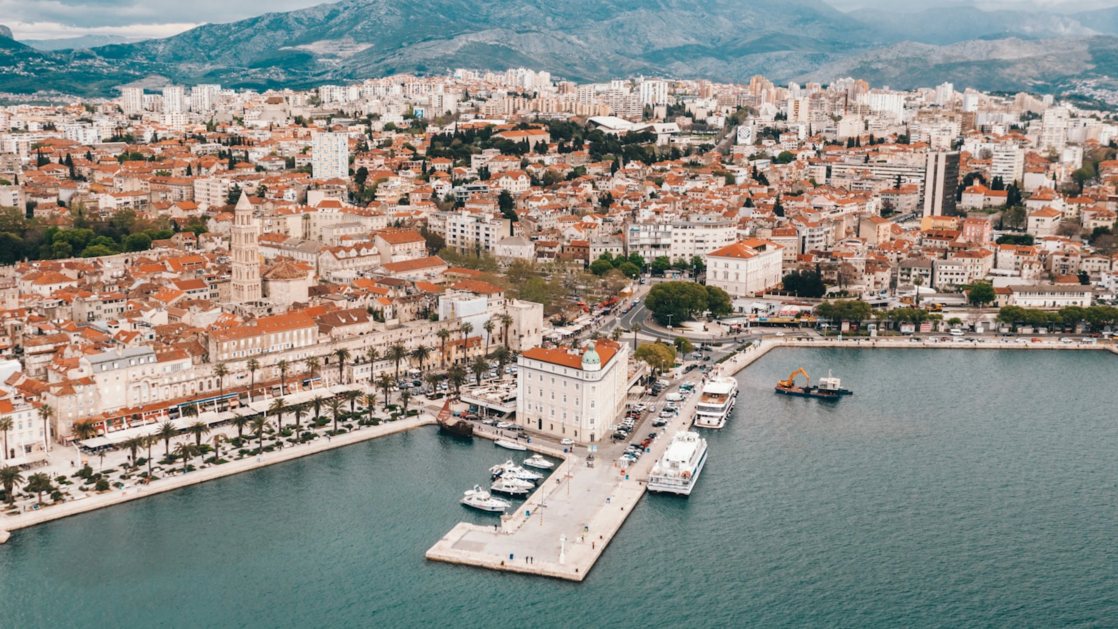 Aerial view of Split harbour and waterfront, Croatia