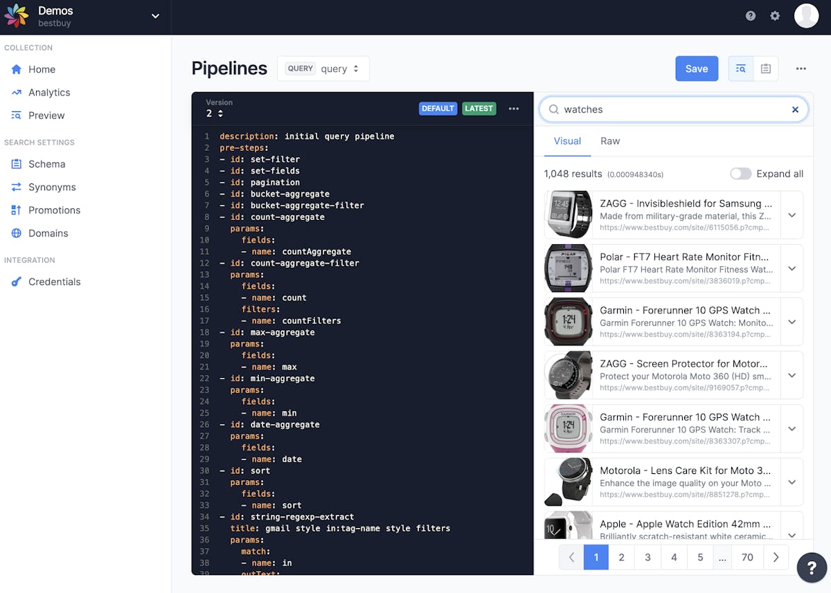 Editing a Sajari search pipeline