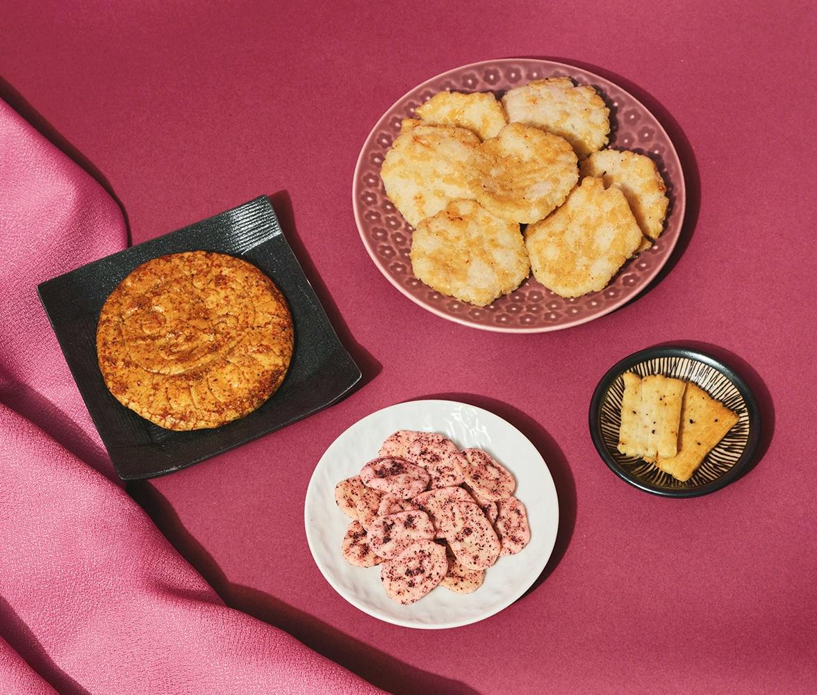 Savory Japanese snacks like arare and senbei