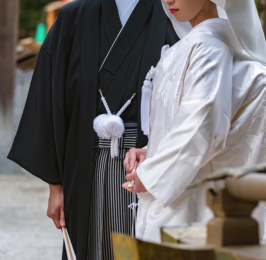 Bride and Groom in traditional Japanese wedding attire