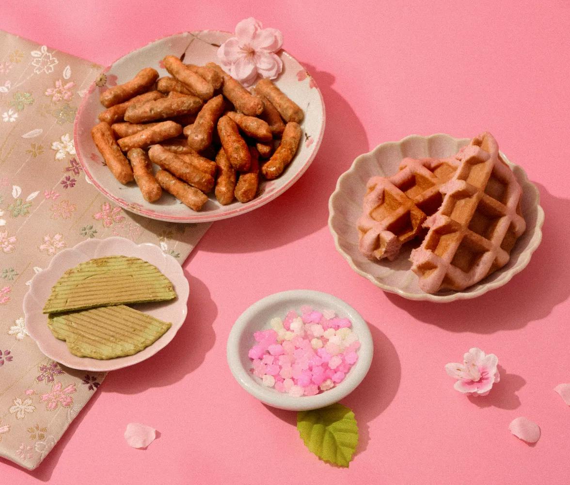 springtime treats like sakura karinto and strawberry waffle