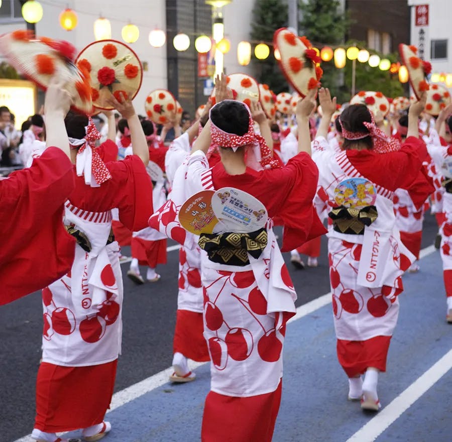 People of Tohoku celebrating a summer festival in yukata