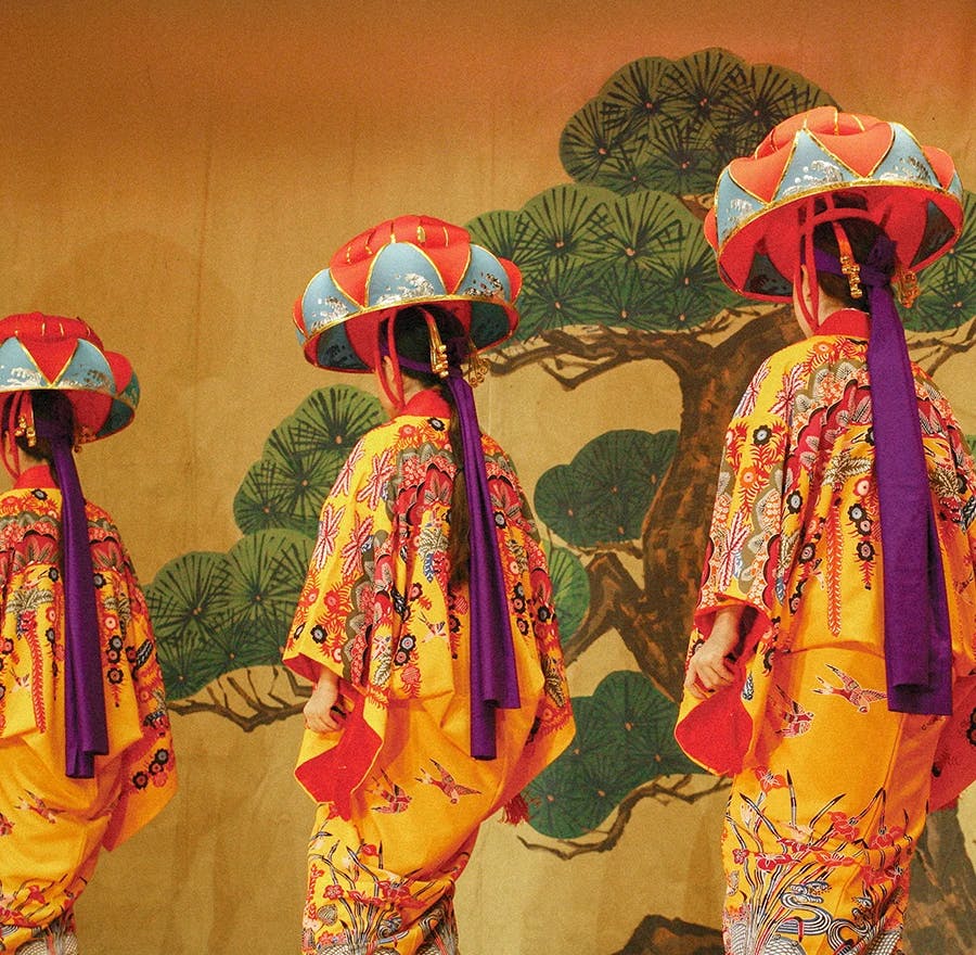 Women dressed in traditional bingata kimono