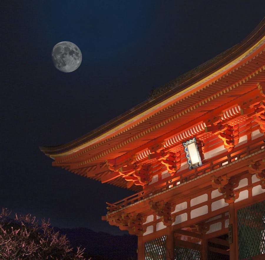 Full moon at Kiyomizu-dera in Kyoto, Japan.