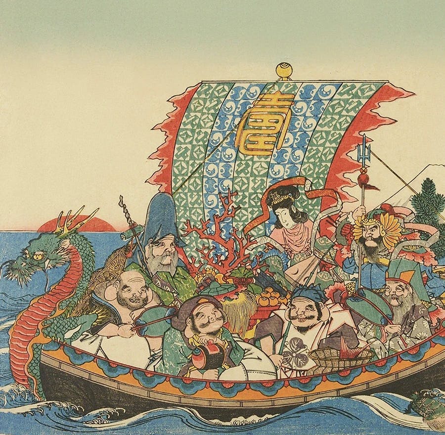 Ukiyo-e depicting Shichifukujin on a treasure boat.