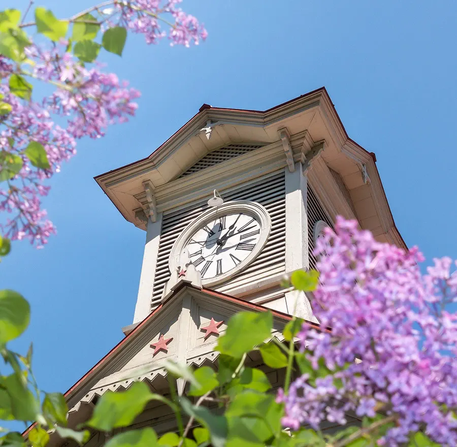 A view of historic Sapporo Clock Tower in the heart of Sapporo, Japan.