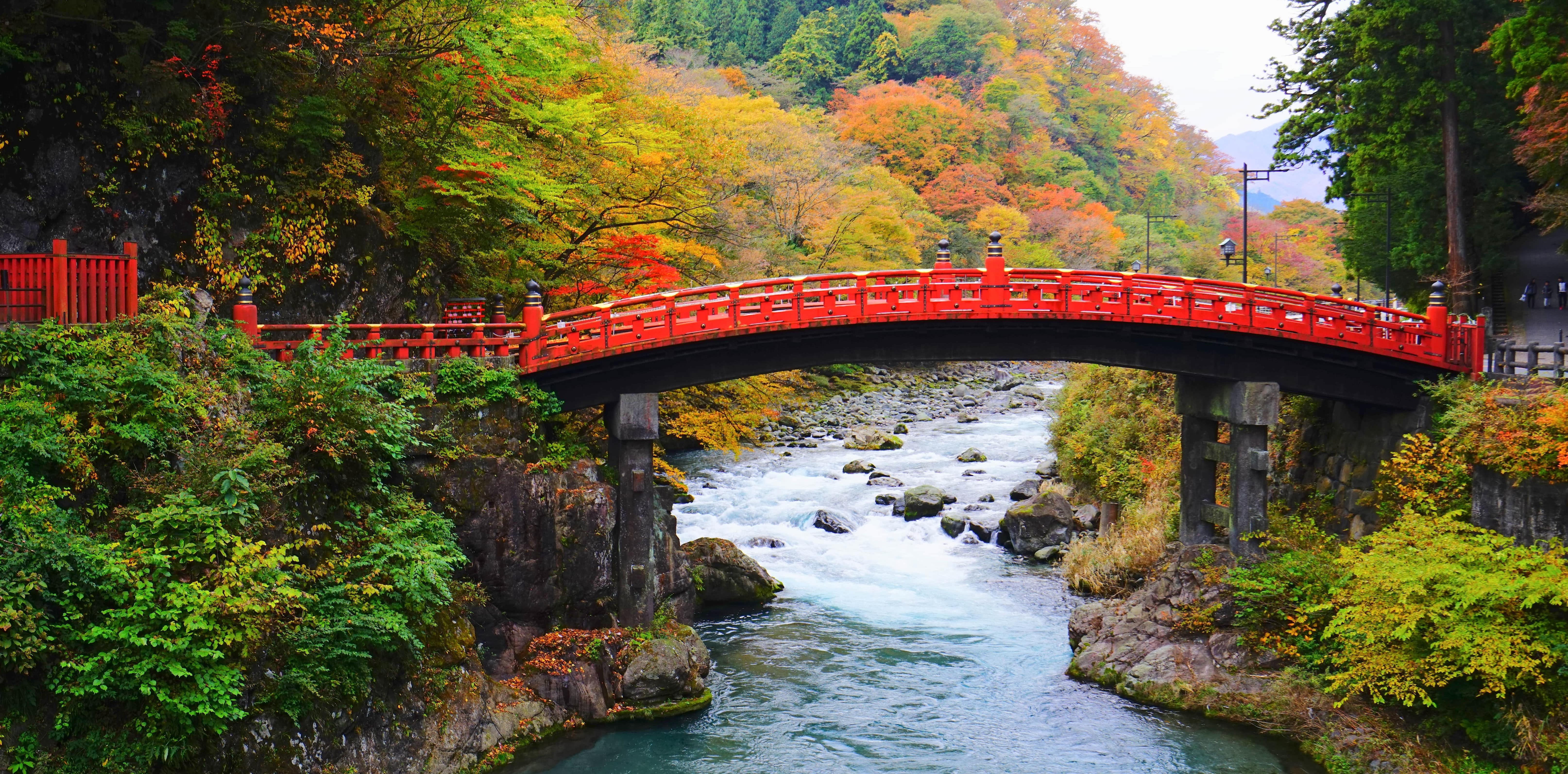 A wide shot of Tochigi Prefecture showing waterfalls, a town, a lake, and lush forests.