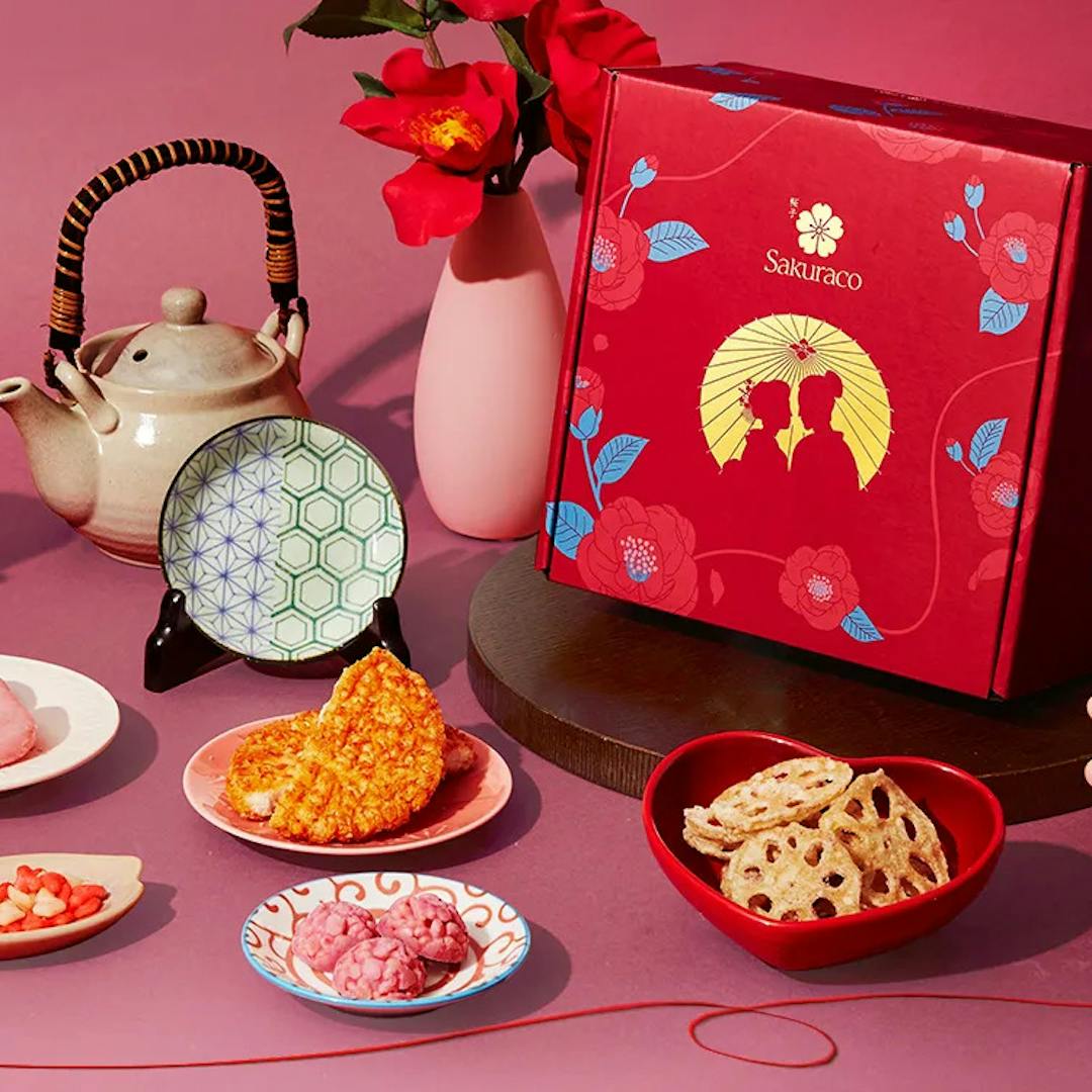 Sakuraco's Valentine's Indulgence Box & treats displayed