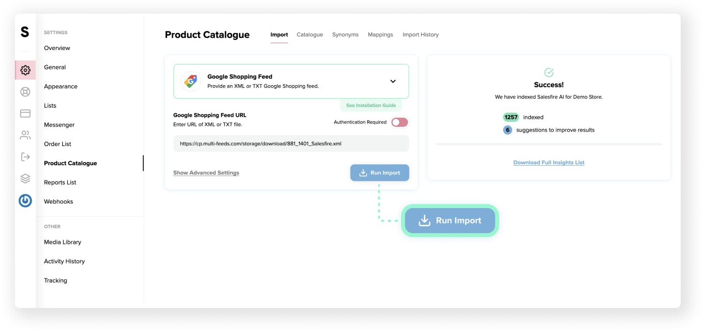 Importing and managing your product feed