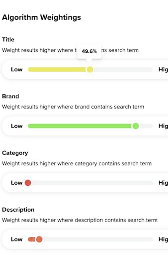 The algorithm weighting sliders within the Salesfire dashboard within the algorithm editing tab.