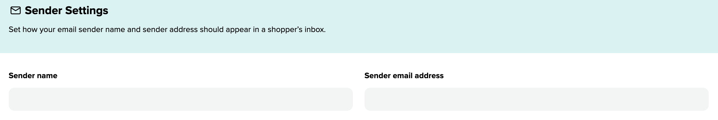 Sender settings field for adding your email sender name and email address in the Salesfire dashboard. 