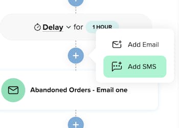 Adding an SMS to a campaign flow in the Email & SMS dashboard. 