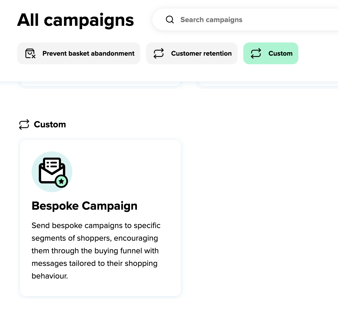 Finding the bespoke campaign in the Email & SMS dashboard 