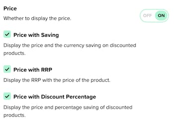 How to enable and disable price saving within the search results in the edit design modal of the dashboard.