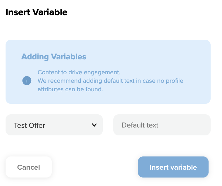 Insert variable modal where the unique voucher codes can be dynamically pulled through to an email. 