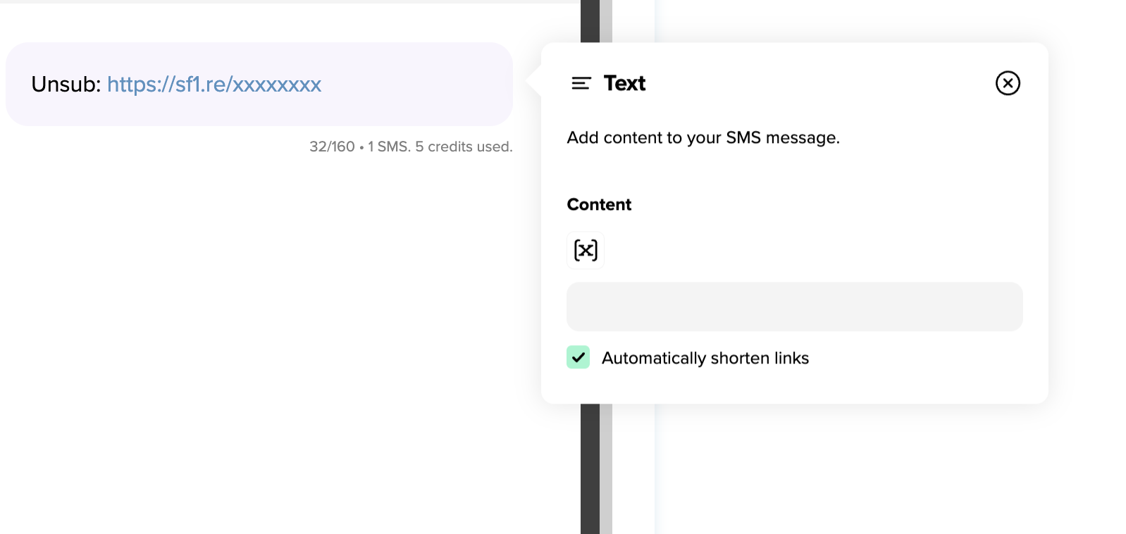 Adding text content to and SMS message campaign.