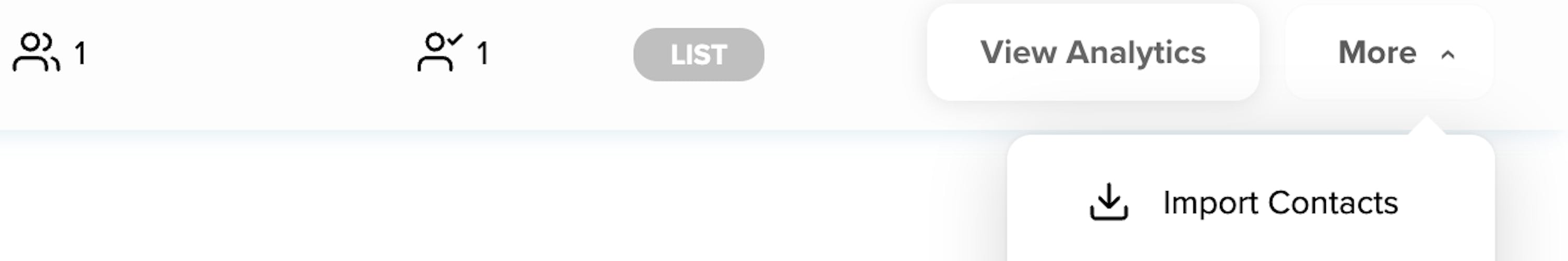 The Segments and Lists dashboard area with the ability to Import Contacts from the dropdown menu.