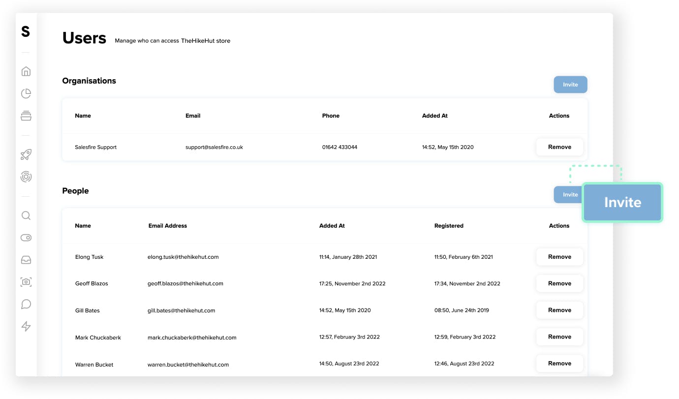 Managing users in the Salesfire dashboard