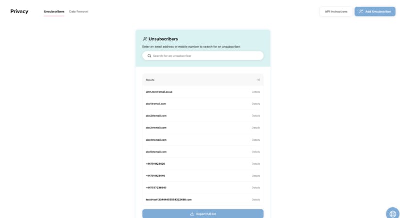 Unsubscribes process from the Salesfire platform