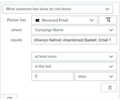 Email campaign condition within Klaviyo
