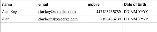 example csv to import data into Salesfire