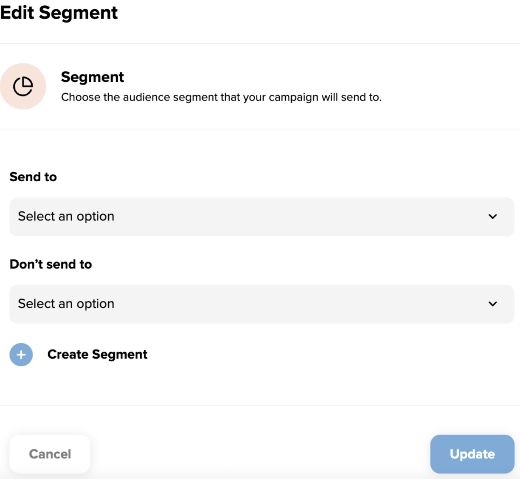 editing a segment to select a segment or list to trigger a email or sms campaign flow. 