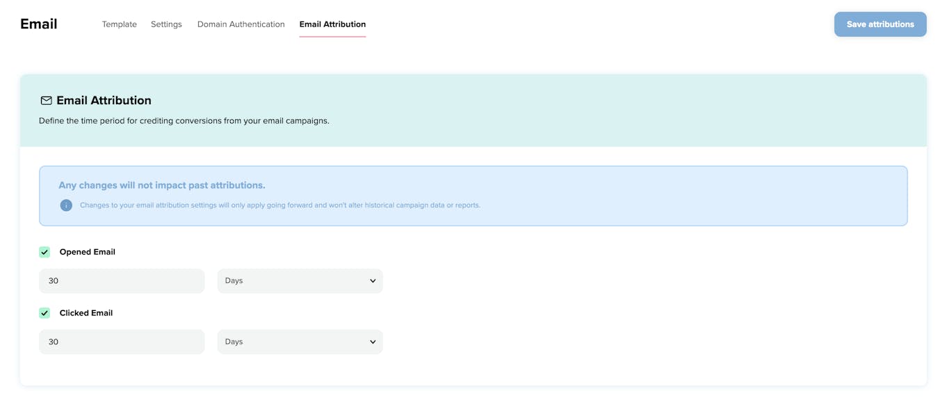Email attribution screen in the Salesfire dashboard