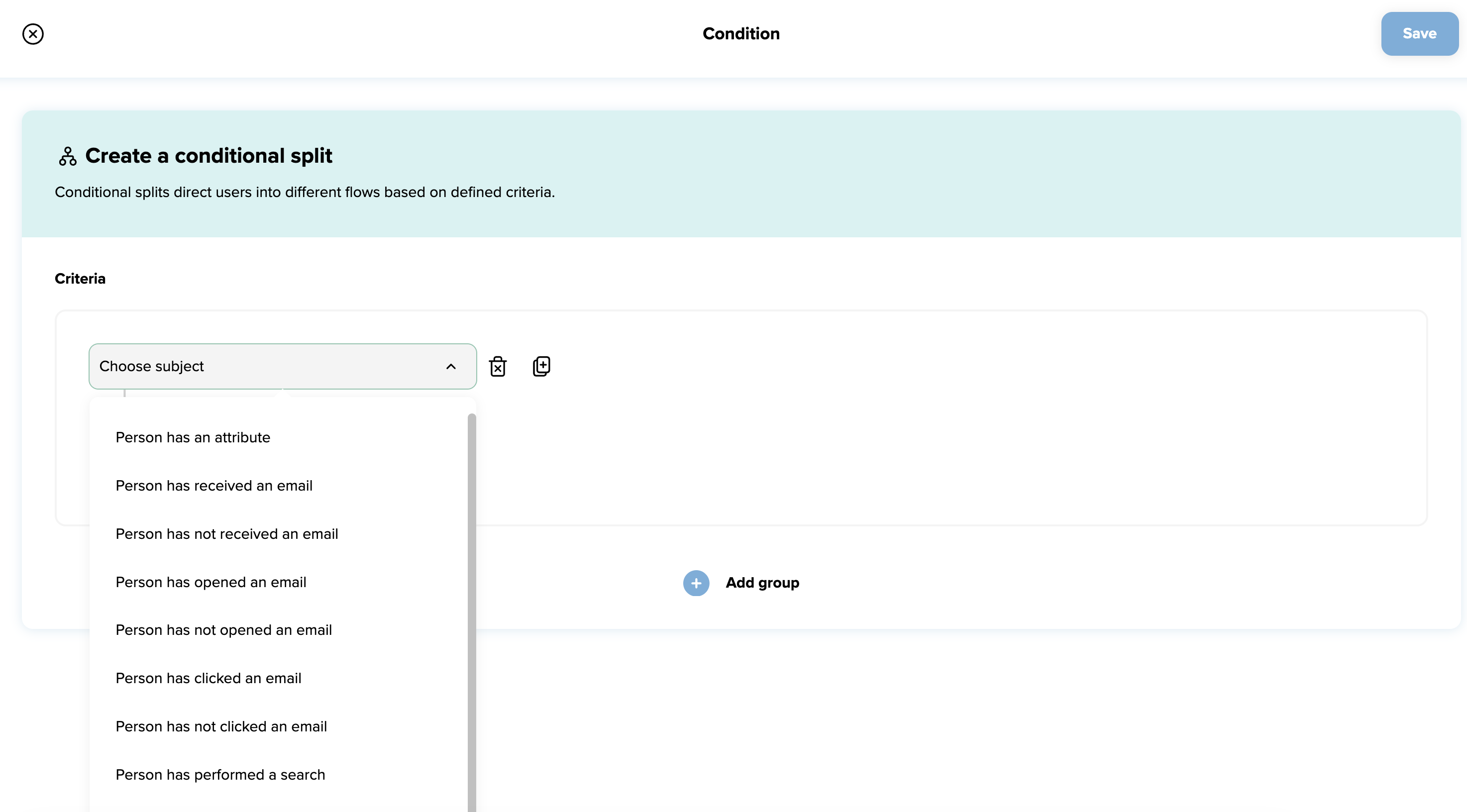 How to select a conditional split for an email and sms flow. 