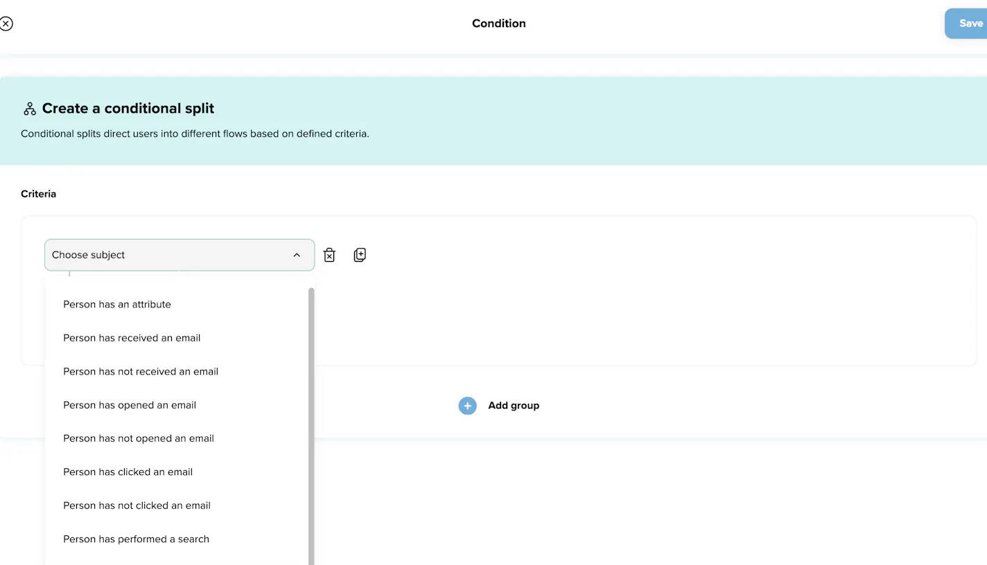 How to select a conditional split for an email and sms flow.