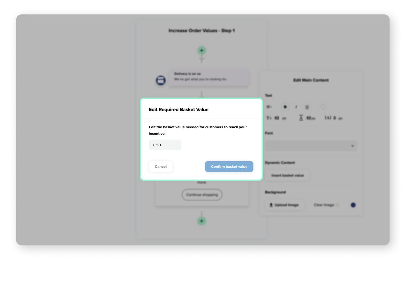 Where to edit the value of the Dynamic Basket Value in the Customise your Campaign section of the Digital Assistant tool via the Salesfire Dashboard. 