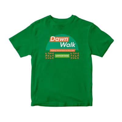 Dawn Walk green t-shirt.