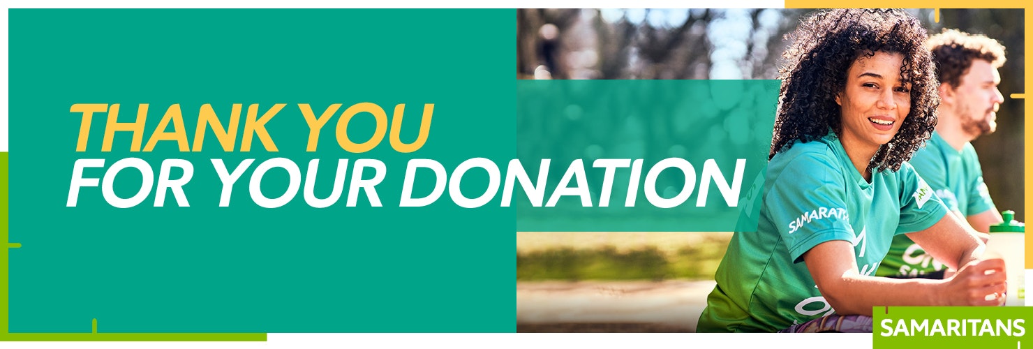 Thank you for your donation banner featuring a Samarathon runner looking at the camera
