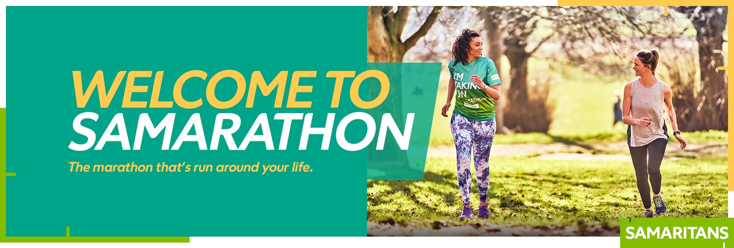 Welcome to Samarathon banner with two women running