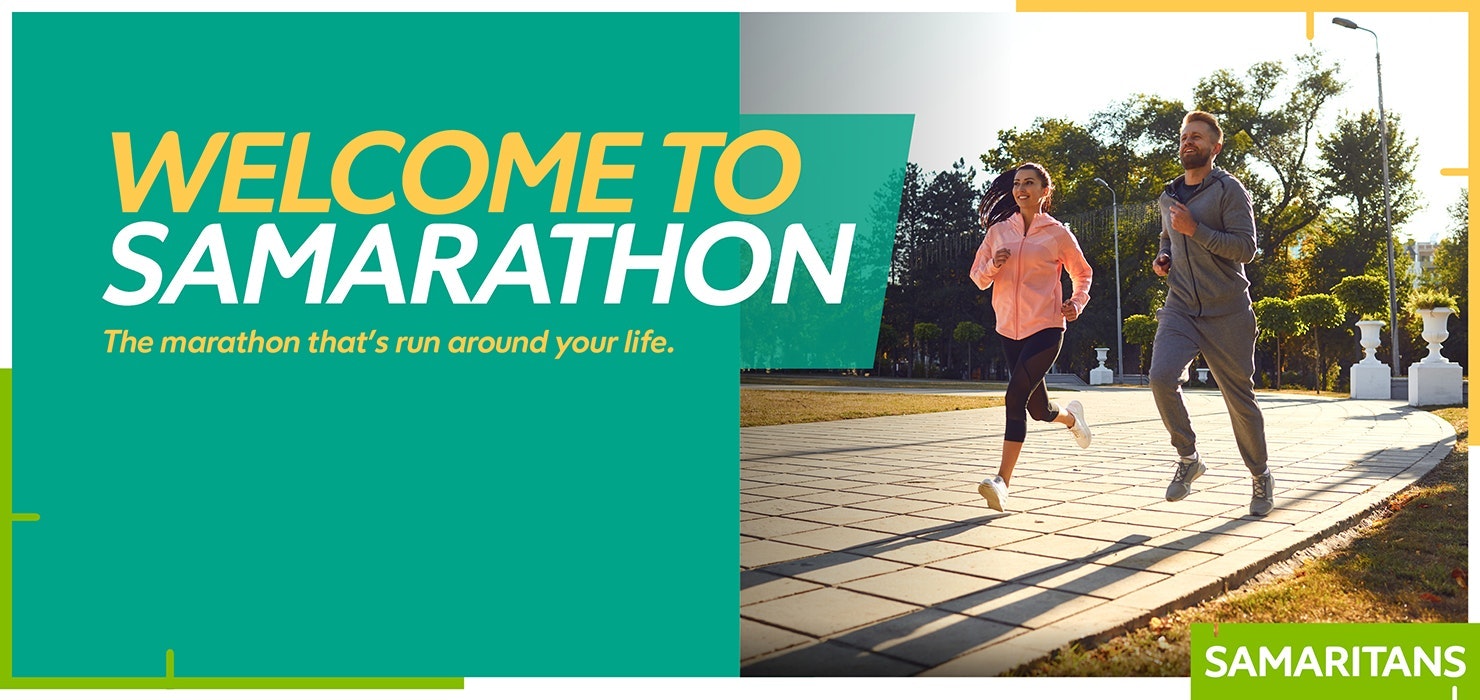 Samarathon banner image 'welcome to Samarathon' with a man and a woman running