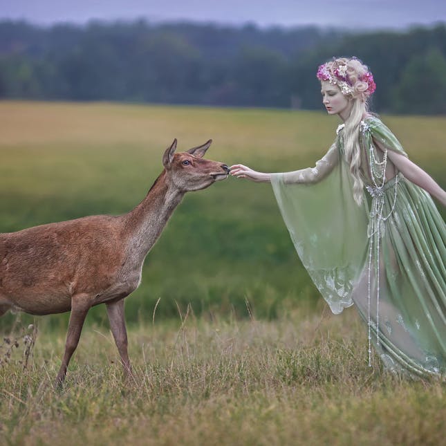 woman with roe-deer